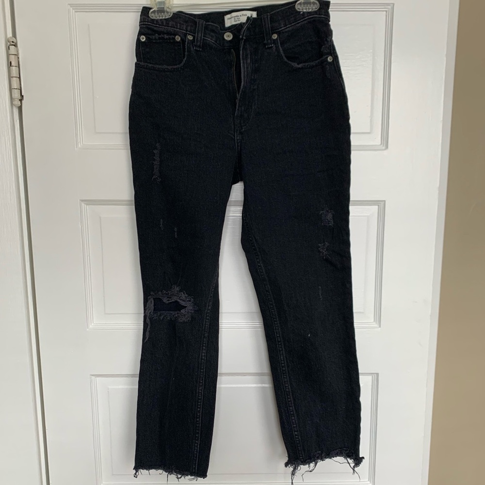 Black cropped distressed jeans